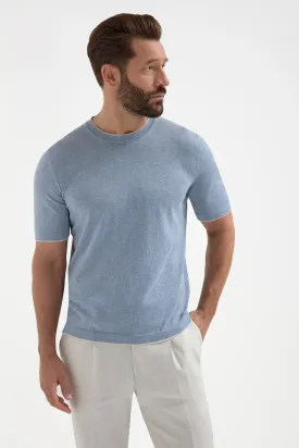 Light blue cotton t-shirt with collar detail - Made in Italy