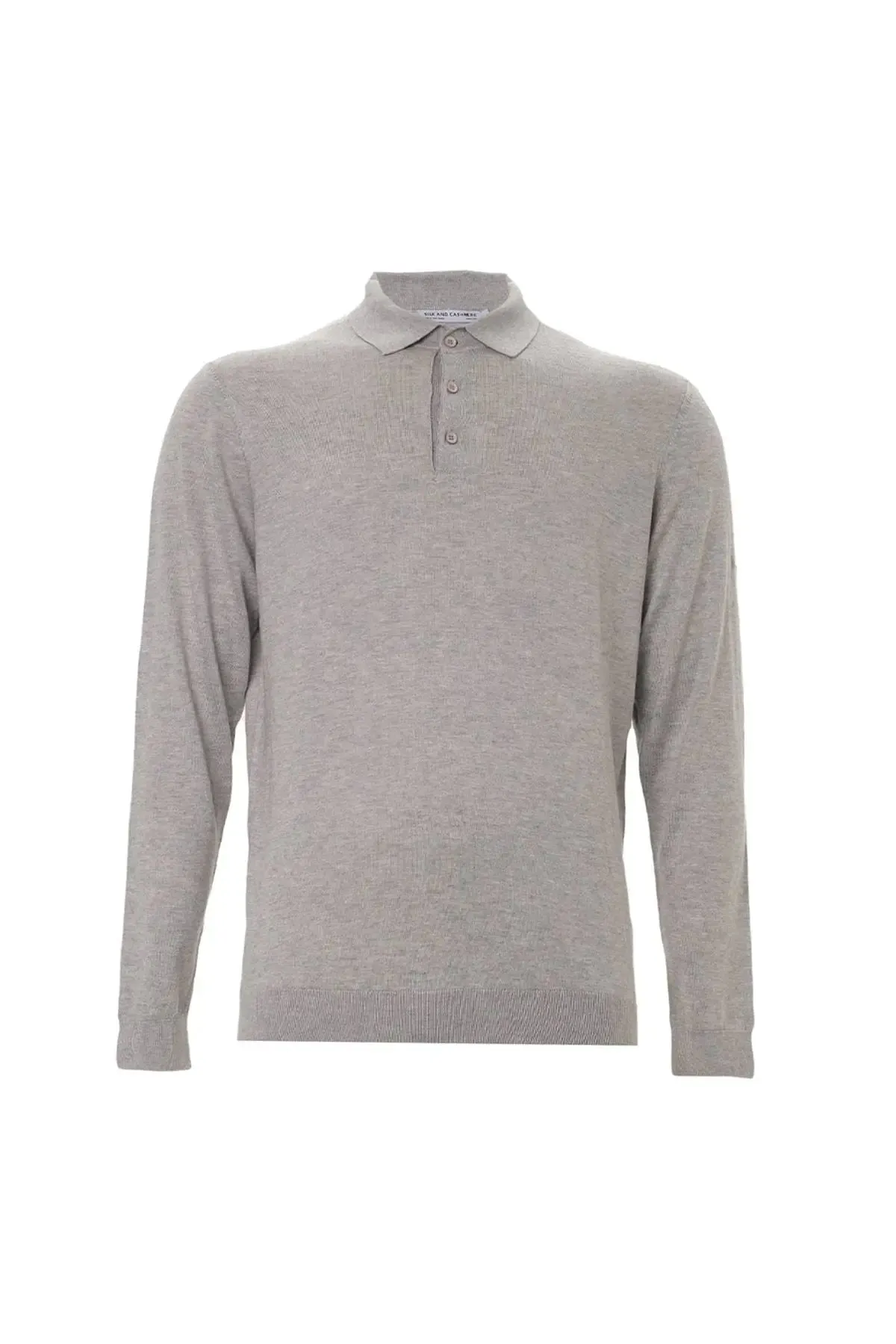 Light Gray Silk and Cashmere Polo Neck Long Sleeve Utku Men's Knitwear