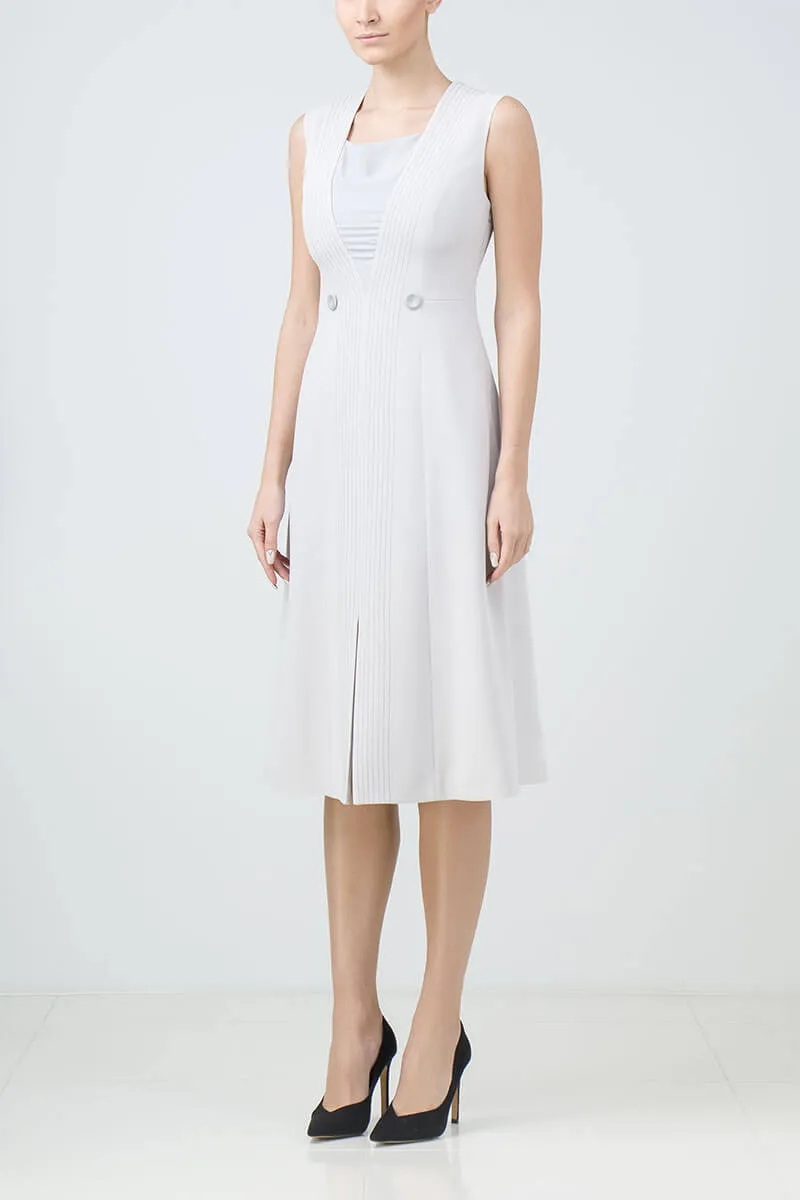 Light grey crepe dress with silk insert