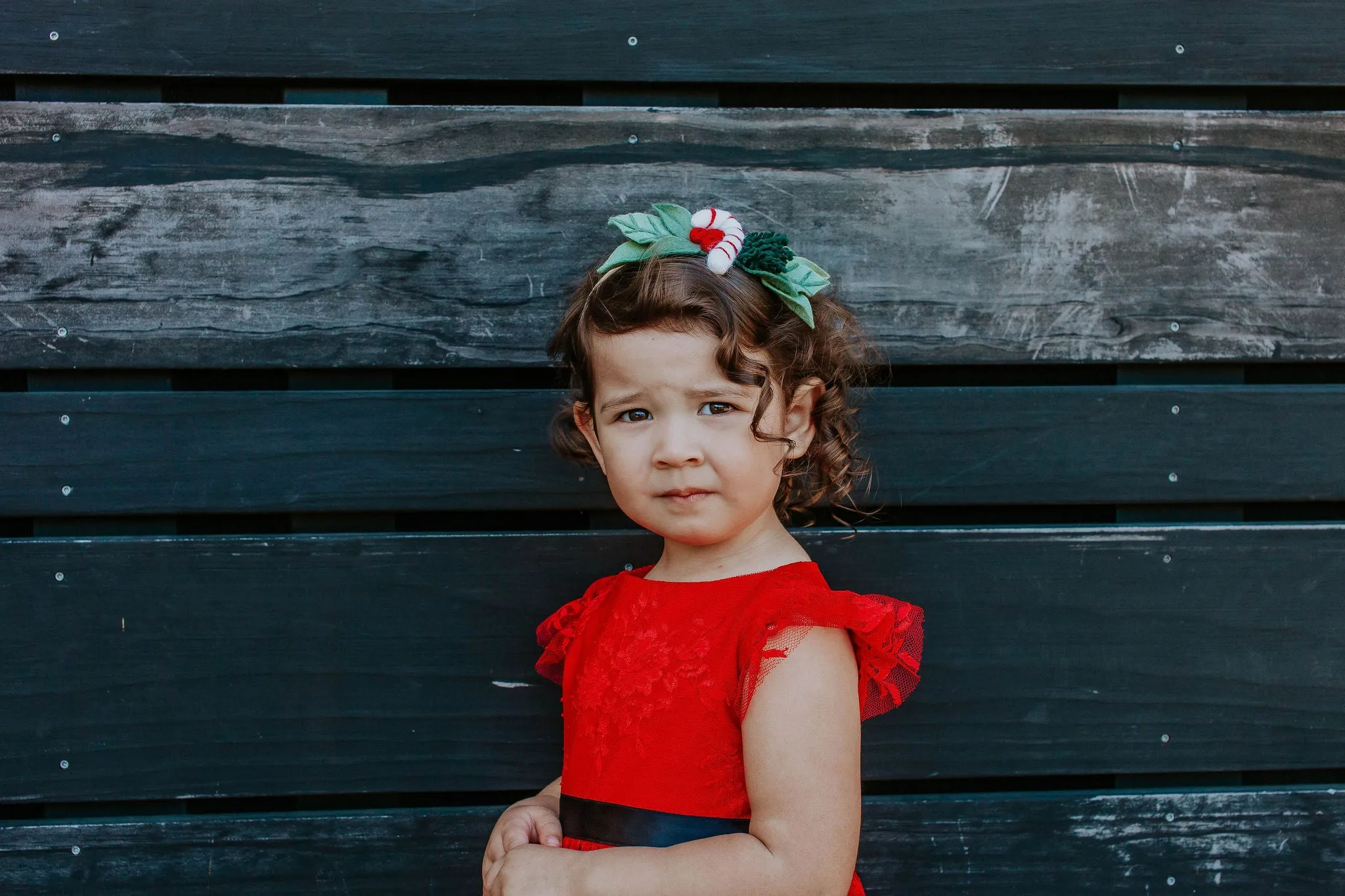 Little Girl's Red Lace Dress with Black Satin Sash