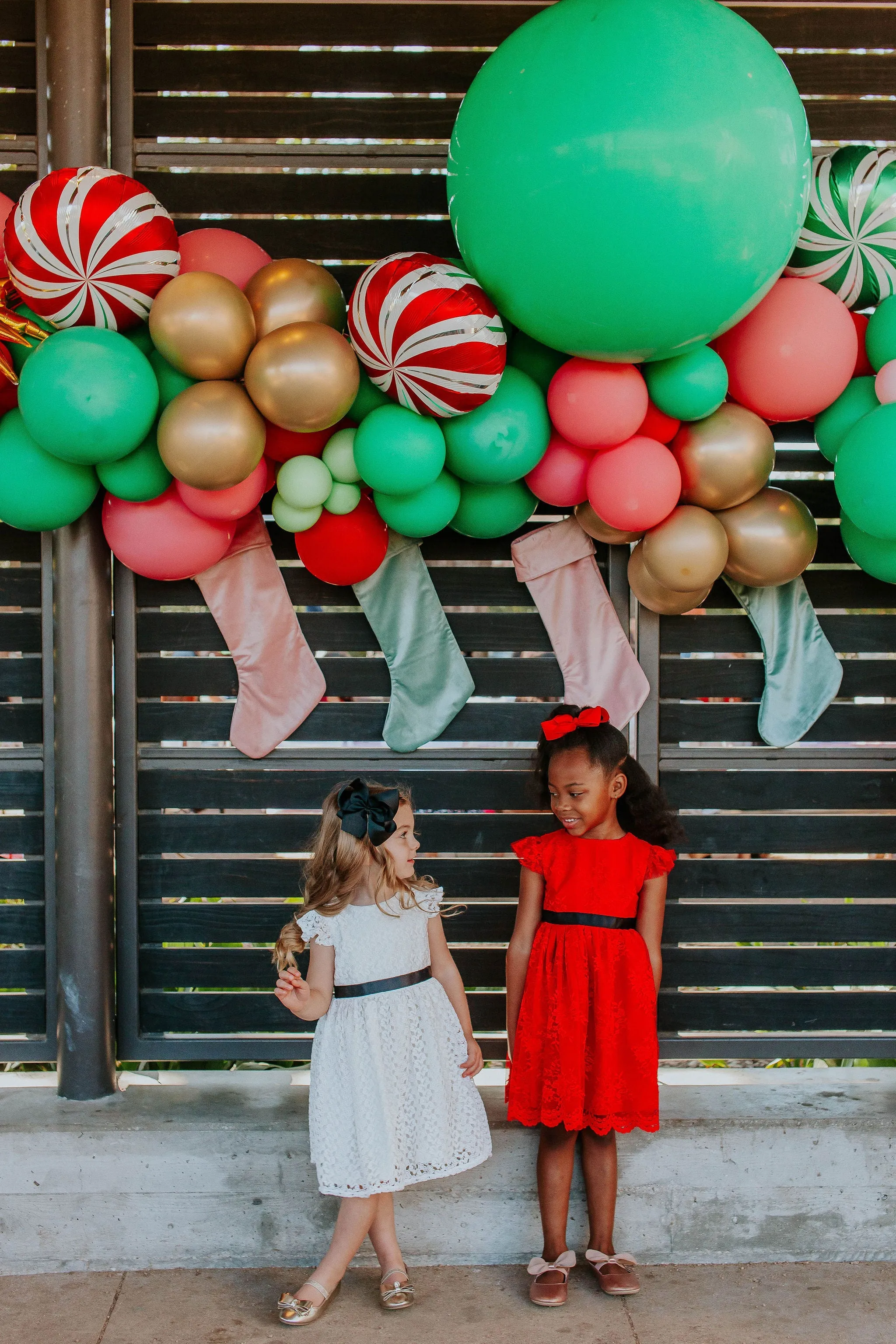 Little Girl's Red Lace Dress with Black Satin Sash