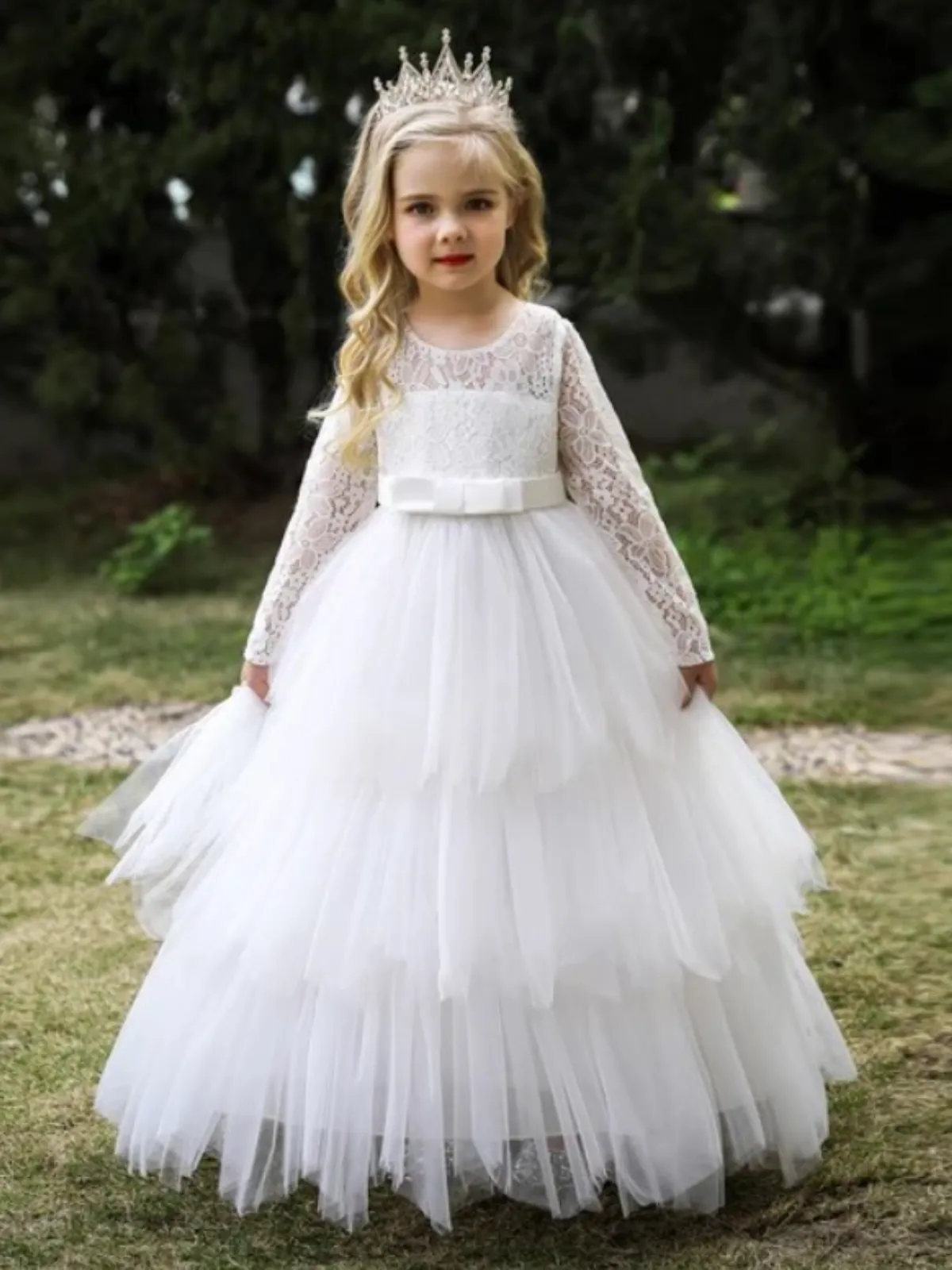 Little Lady Elegance Long-Sleeved Tiered Communion Gown