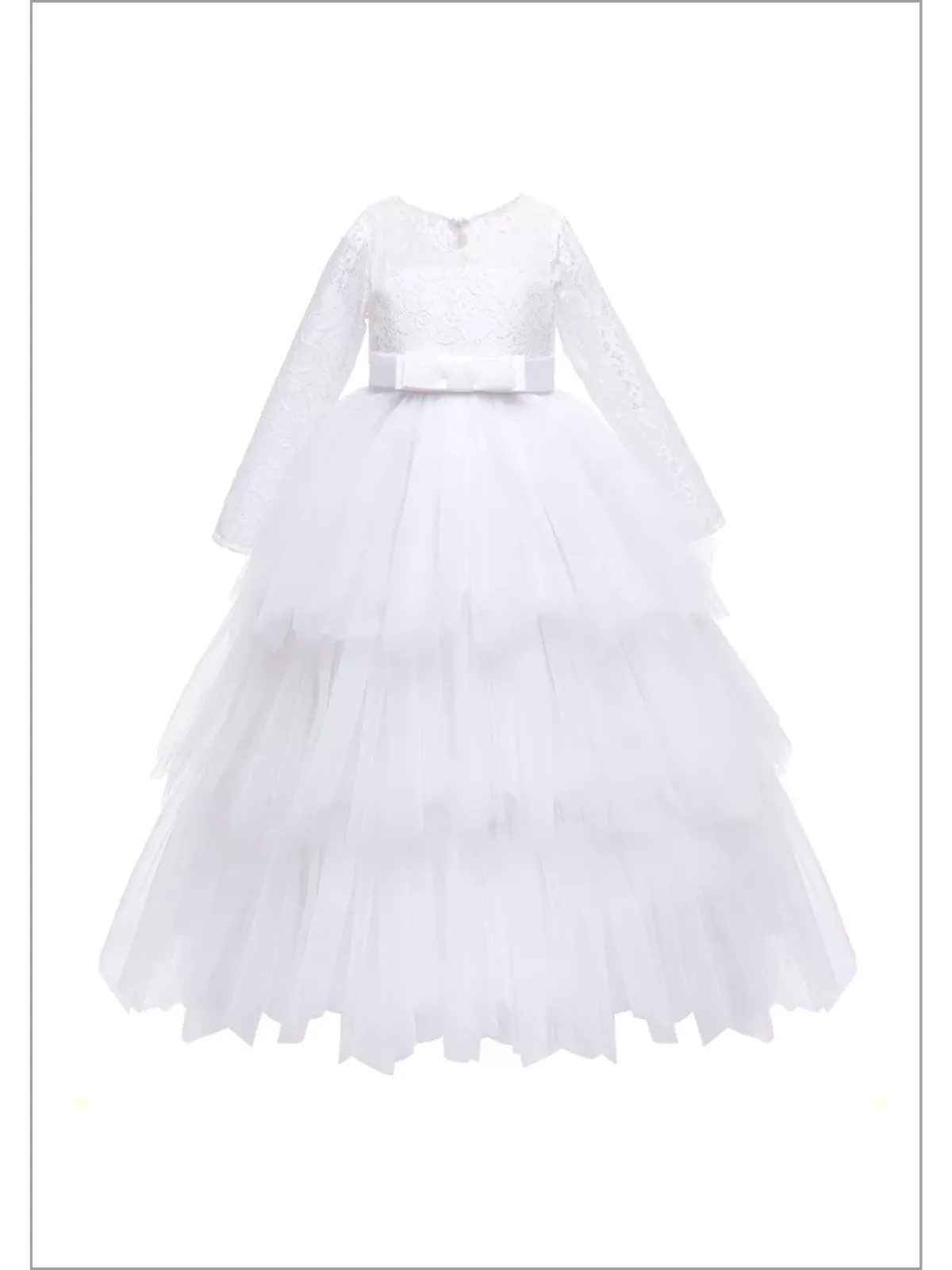 Little Lady Elegance Long-Sleeved Tiered Communion Gown