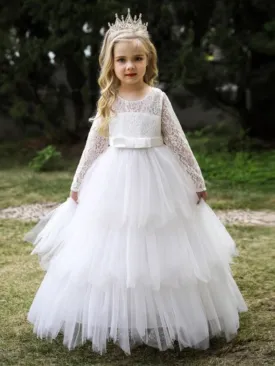 Little Lady Elegance Long-Sleeved Tiered Communion Gown