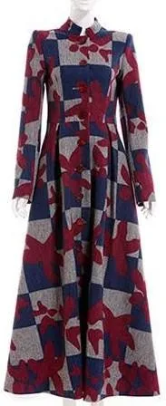 Long Single-Breasted Multi-Printed Wool Coat