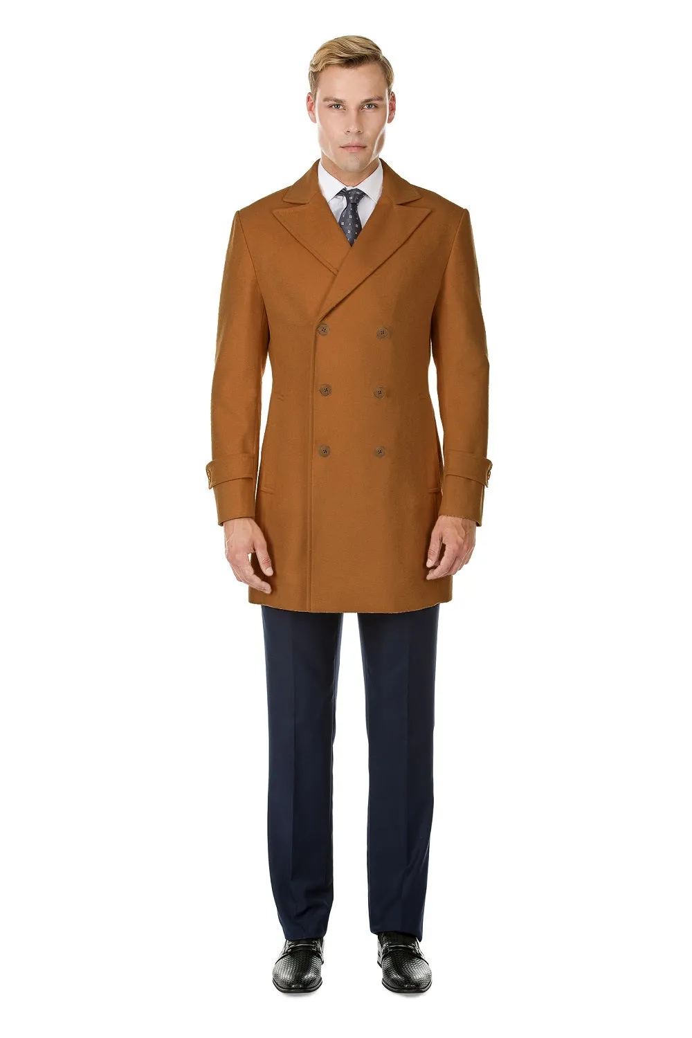 Men's Double Breasted Pea Coat Wool Blend Dress Jacket Peacoat