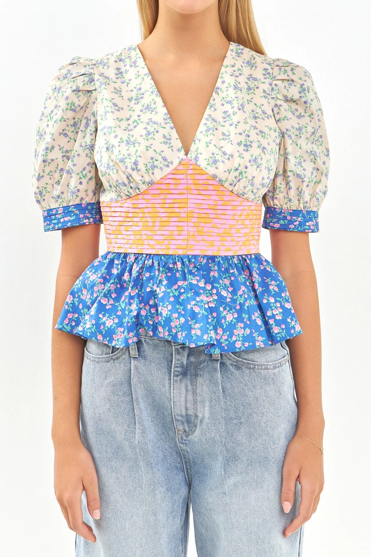 Mixed Print Peplum Top