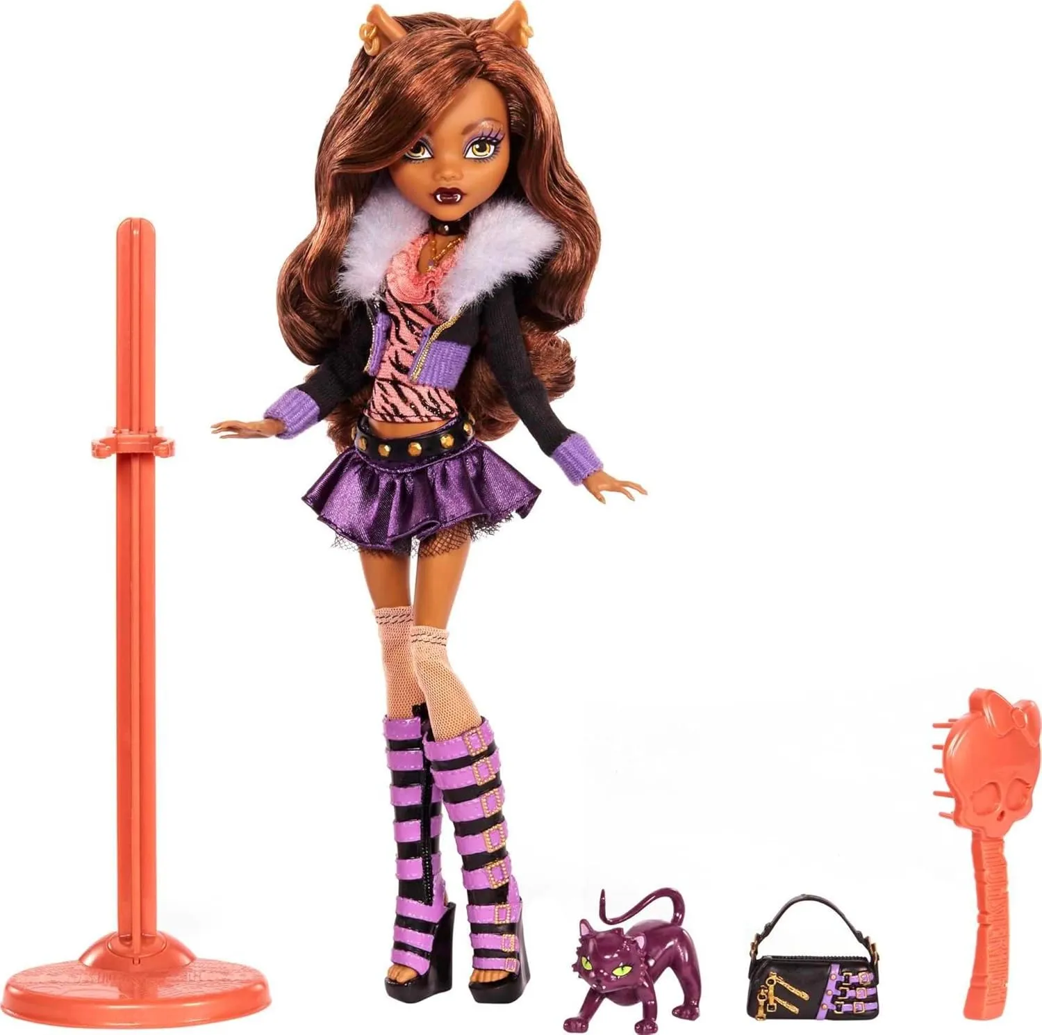 Monster High 10.5 inch Clawdeen Wolf Reproduction Doll Wearing Original Fashion & Shoes, with Pet, Doll Stand & Accessories Gift for Ages 6 