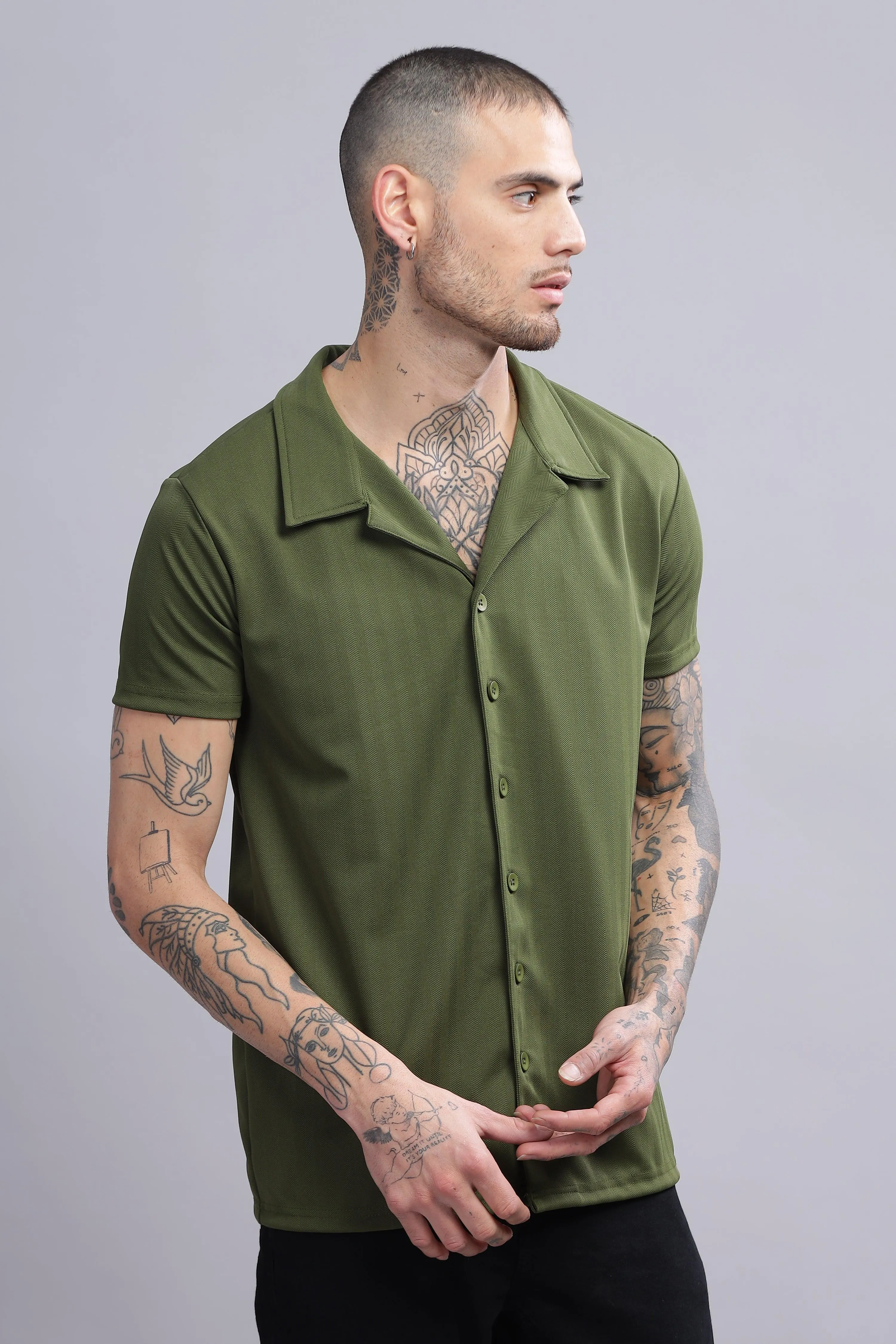 Mystic Moss Mens Half Sleeve Cuban Collar Shirt