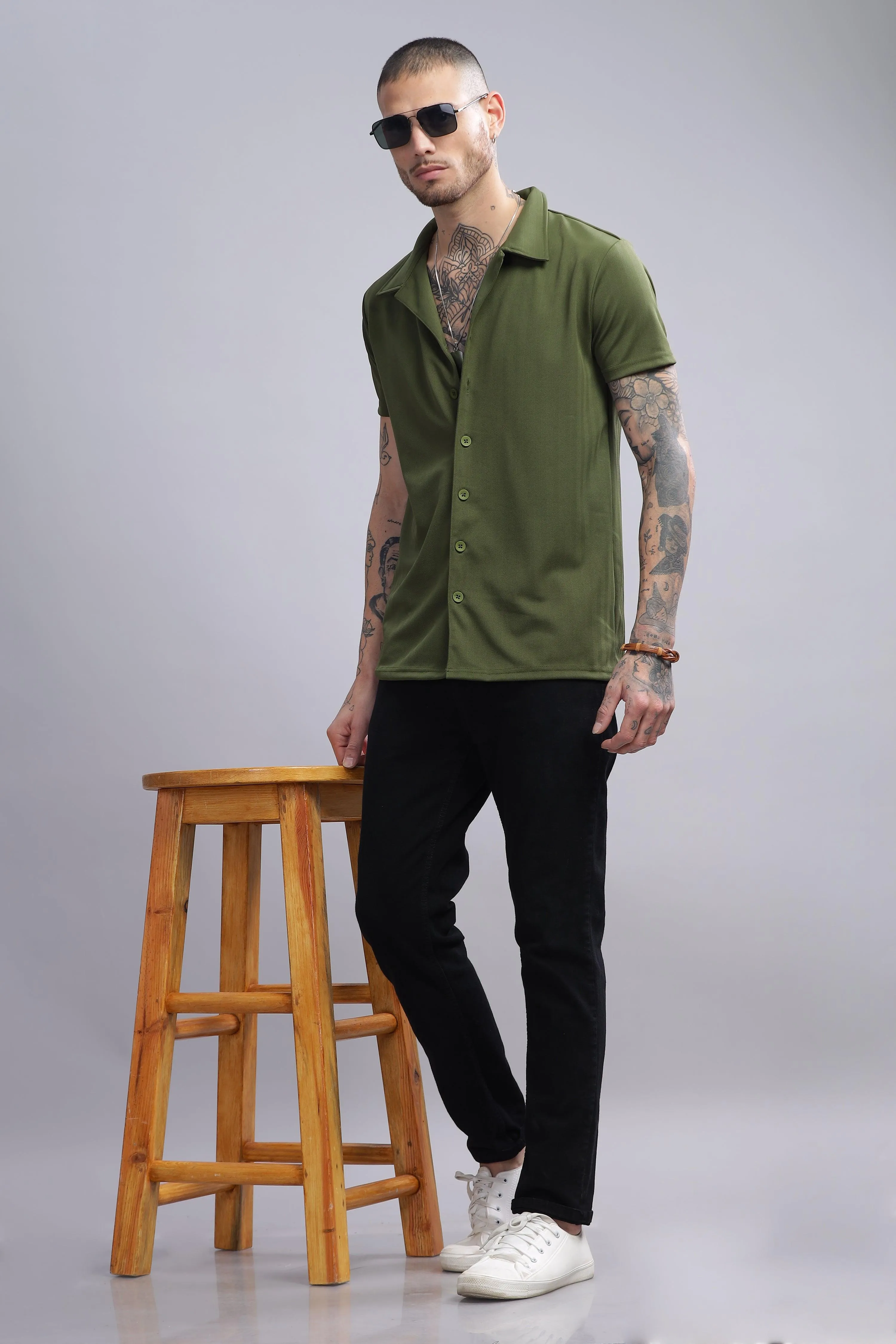 Mystic Moss Mens Half Sleeve Cuban Collar Shirt