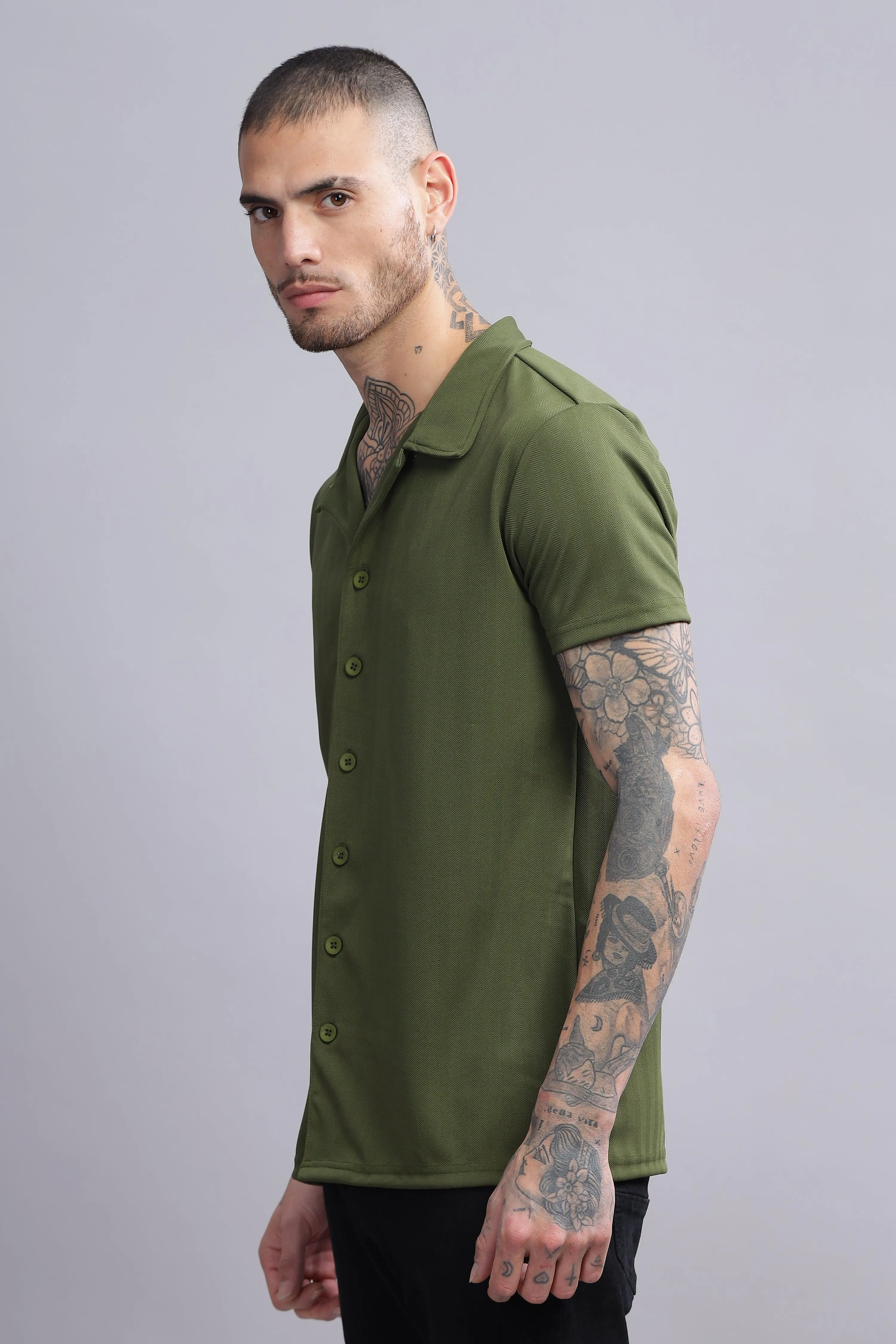 Mystic Moss Mens Half Sleeve Cuban Collar Shirt