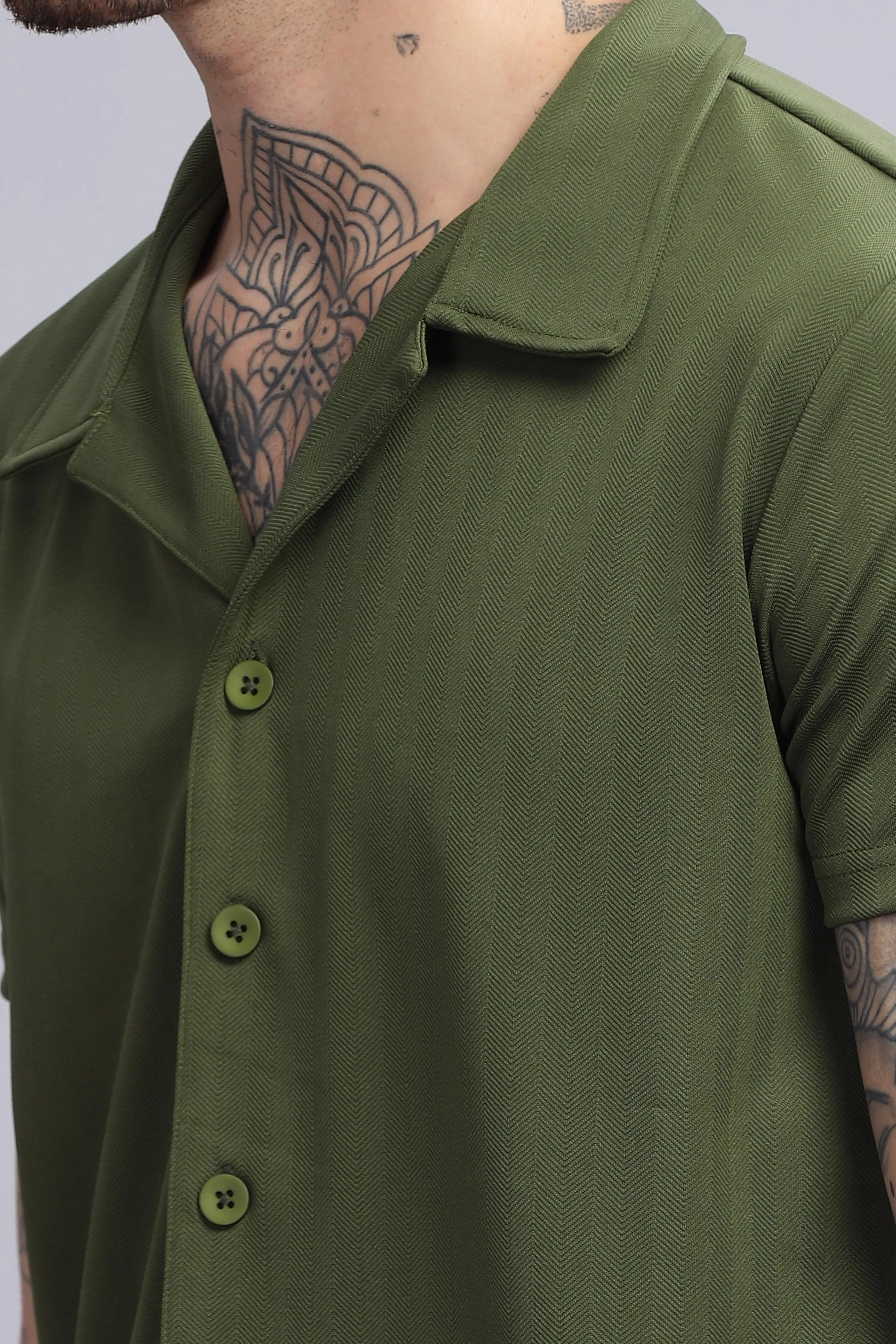 Mystic Moss Mens Half Sleeve Cuban Collar Shirt