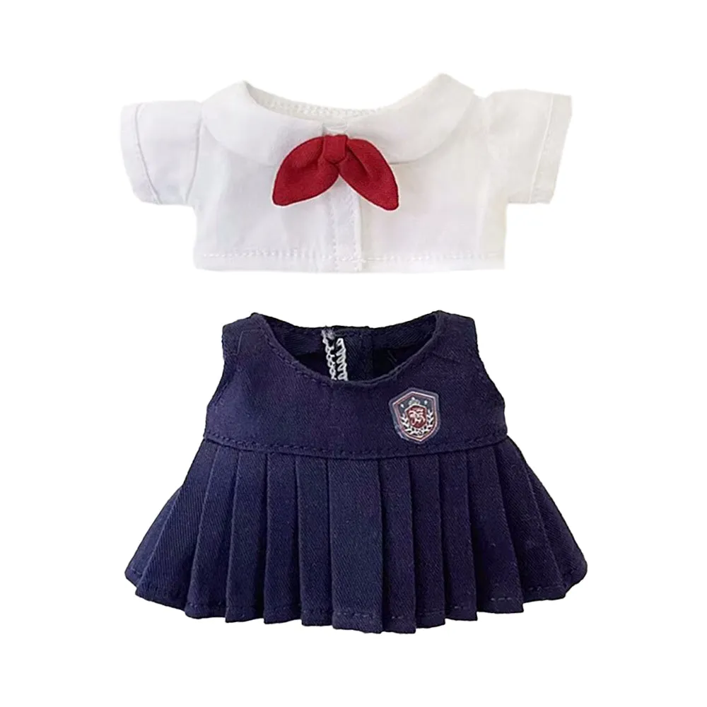 niannyyhouse 10cm Plush Doll Clothes School Uniform Pleated Skirt White Shirt Doll Accessories Dress Up