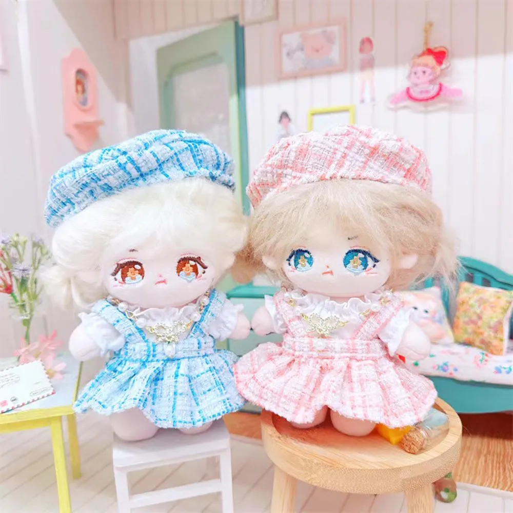 niannyyhouse 10cm~15cm Plush Doll Clothes Berets Suspender Skirt White Shirt Accessories Doll Dress Up