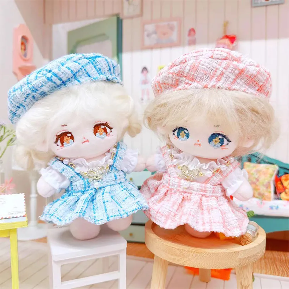 niannyyhouse 10cm~15cm Plush Doll Clothes Berets Suspender Skirt White Shirt Accessories Doll Dress Up