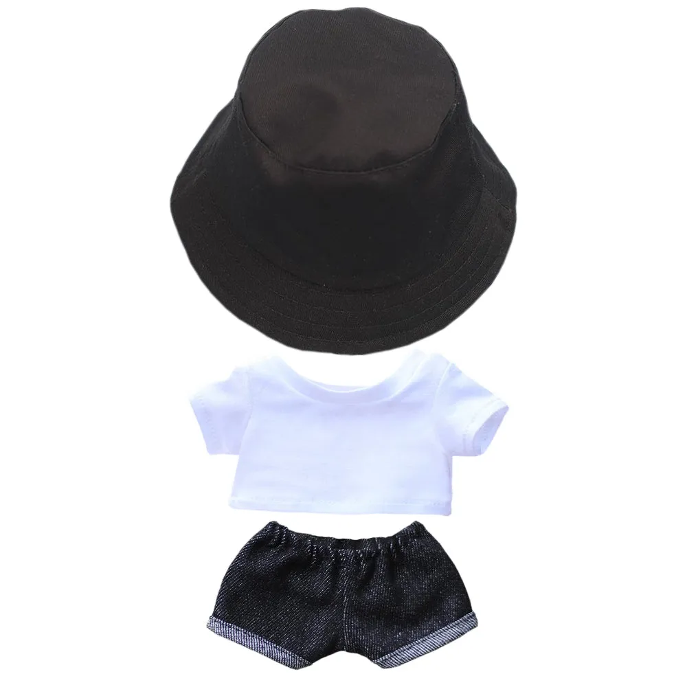 niannyyhouse 15cm 20cm Plush Doll Clothes Solid Color Bucket Hat White T-shirt Jeans Doll Accessories