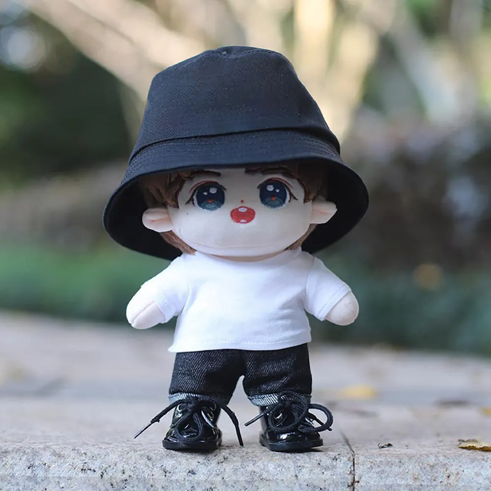 niannyyhouse 15cm 20cm Plush Doll Clothes Solid Color Bucket Hat White T-shirt Jeans Doll Accessories