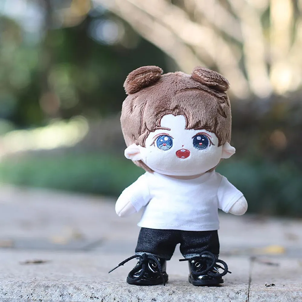 niannyyhouse 15cm 20cm Plush Doll Clothes Solid Color Bucket Hat White T-shirt Jeans Doll Accessories