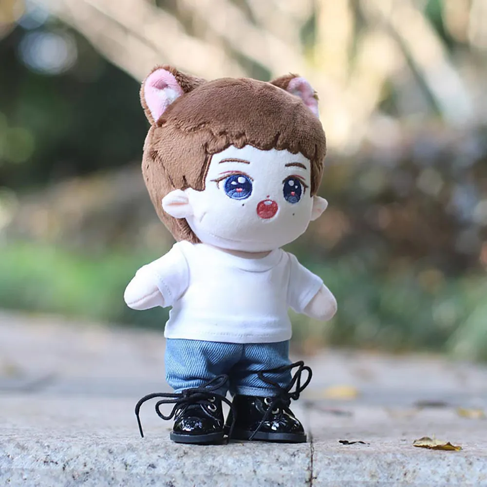 niannyyhouse 15cm 20cm Plush Doll Clothes Solid Color Bucket Hat White T-shirt Jeans Doll Accessories