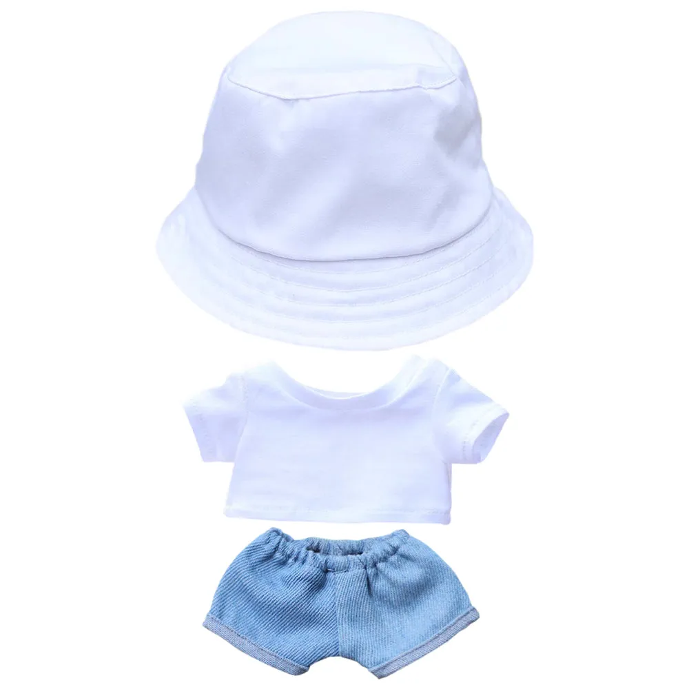 niannyyhouse 15cm 20cm Plush Doll Clothes Solid Color Bucket Hat White T-shirt Jeans Doll Accessories