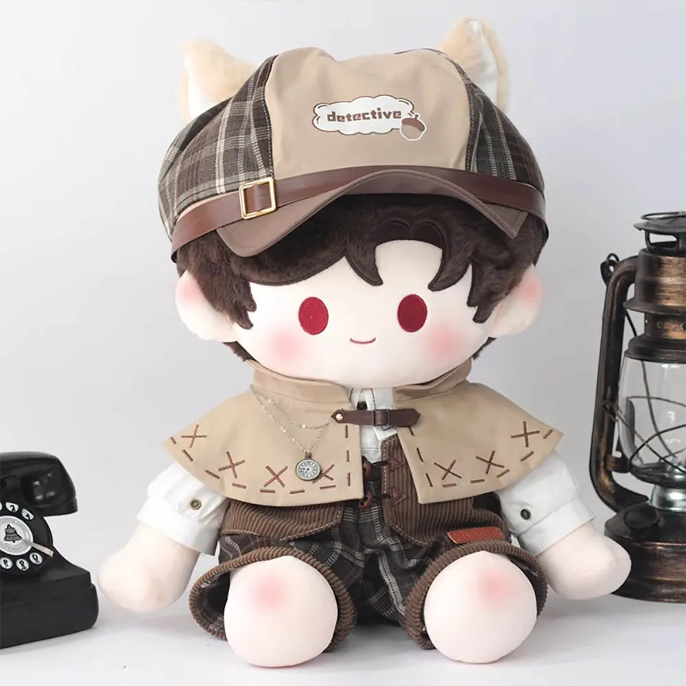 niannyyhouse 40cm Sitting Doll Clothes Hat Shirt Overalls Vest Shawl Brown Vintage Detective Outfit Plush Toys Dress Up