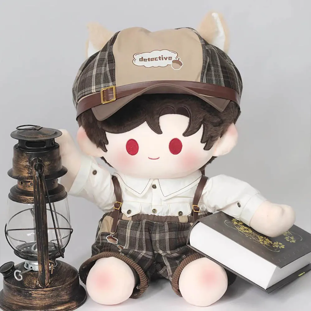 niannyyhouse 40cm Sitting Doll Clothes Hat Shirt Overalls Vest Shawl Brown Vintage Detective Outfit Plush Toys Dress Up