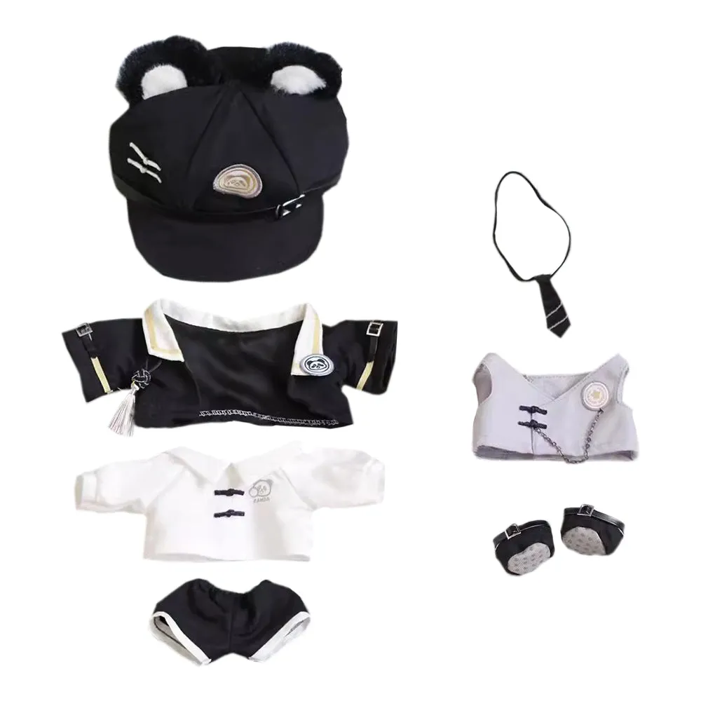 niannyyhouse Hat Coat White Shirt Pants Tie Vest Shoes Panda Pattern Outfit 20cm 8in Plush Doll Clothes