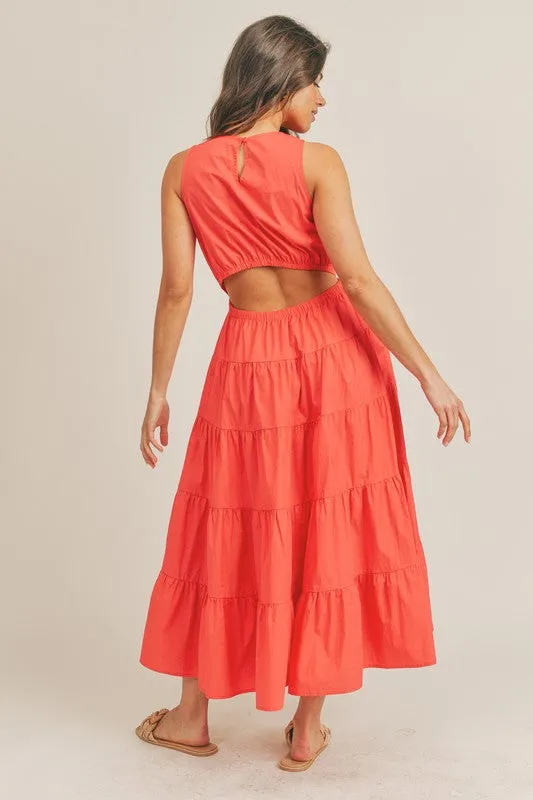 Orange Maxi Cutout Dress With Pockets