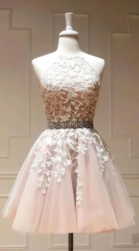 Pale Pink Lace Short Sweet 16 Dress Homecoming Dress