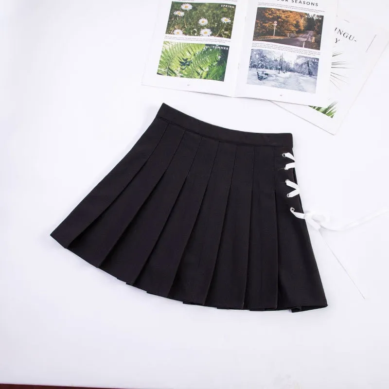 Pleated Mini Skirt With Lace-Up Side