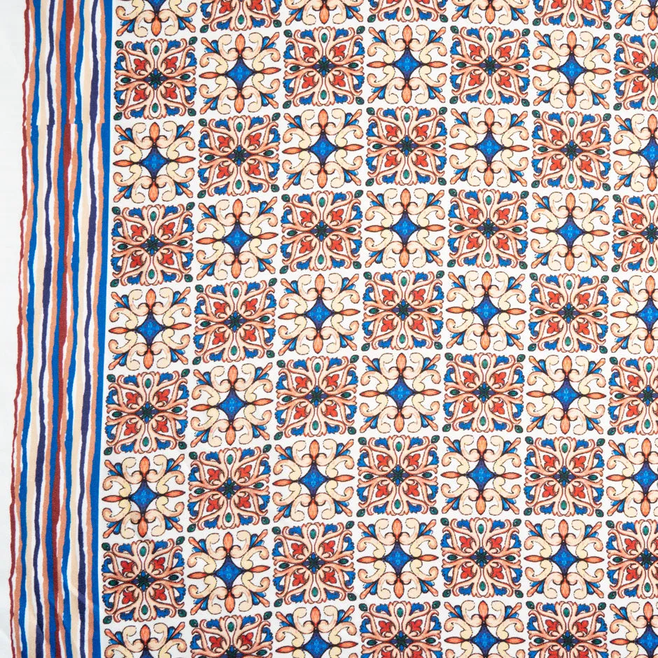 Red & Blue Geo Printed Pure Silk Twill