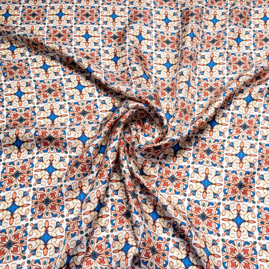 Red & Blue Geo Printed Pure Silk Twill