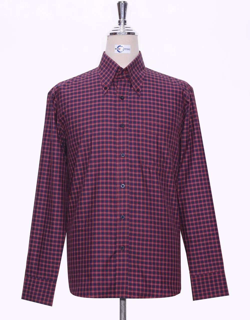 Red And Navy Blue Gingham Check Shirt