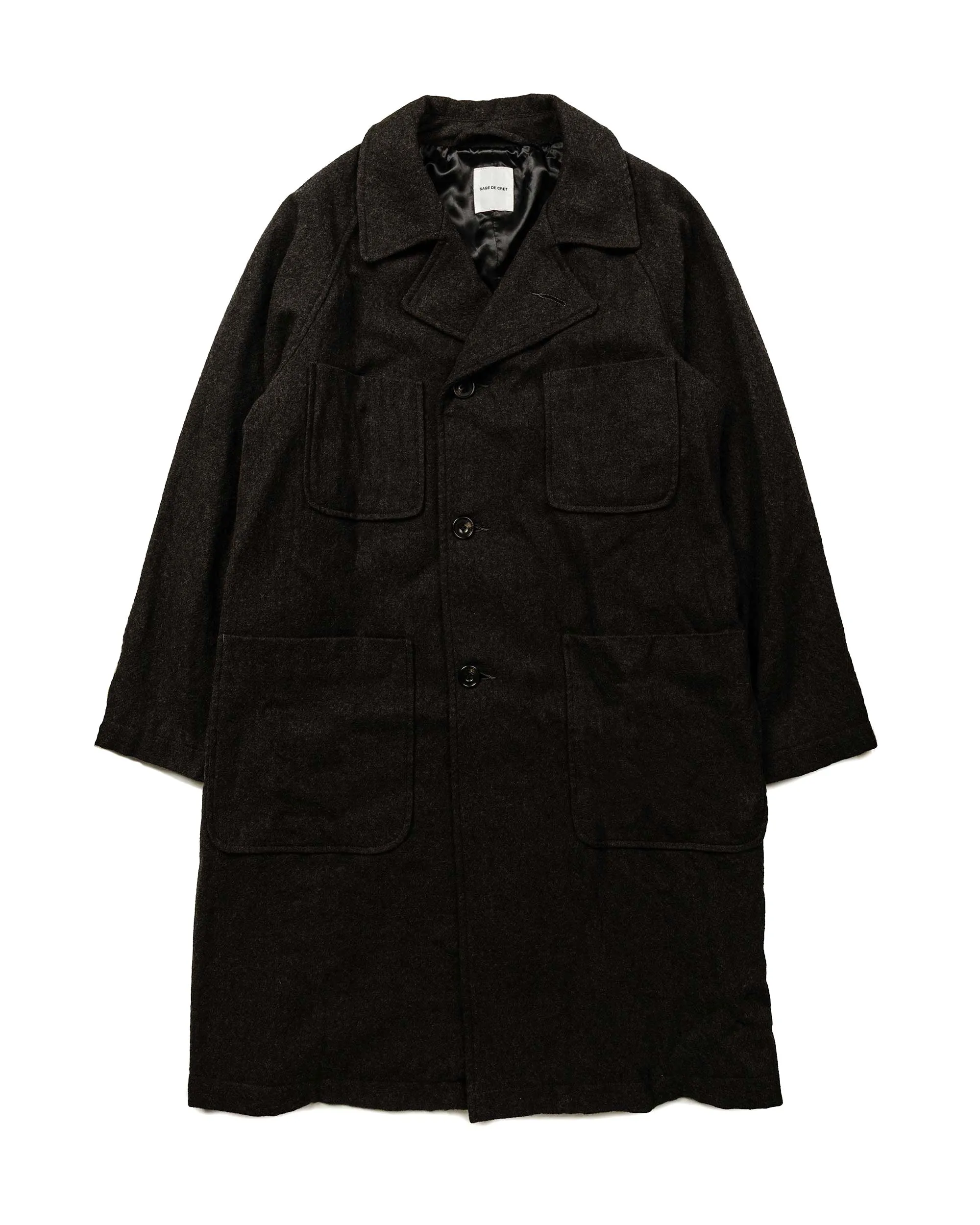 Sage de Cret Wool Twill Tumbler Balmacaan Coat With Belt Charcoal