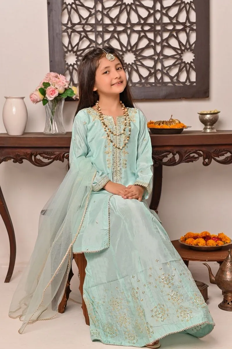 Shanzey Stitched 3 Piece Bari Eid Pret kids Formal Collection'2022-SHK-603-Ferozi