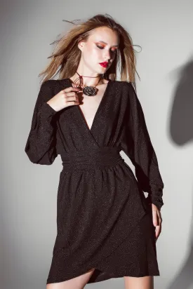 Shimmery Nights Black V-Neck Dress