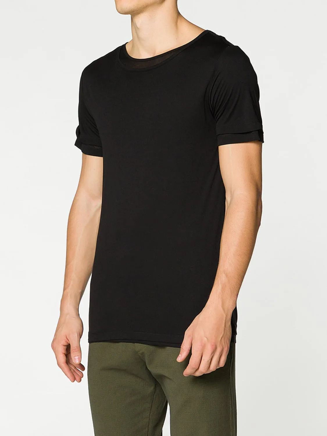 Silk Blend Double Crew Neck T-Shirt Black