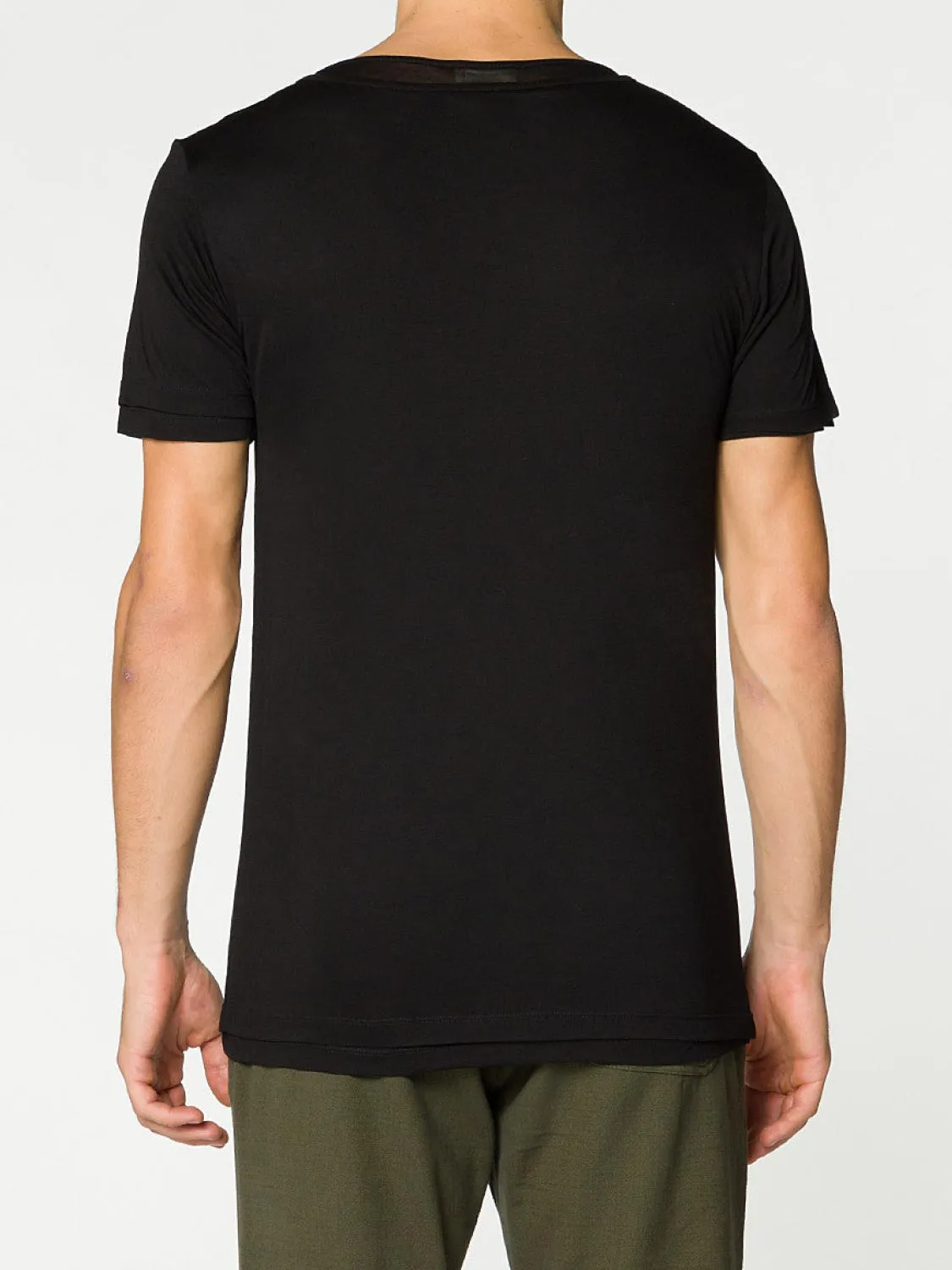 Silk Blend Double Crew Neck T-Shirt Black