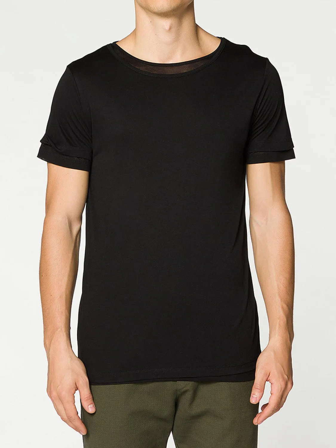 Silk Blend Double Crew Neck T-Shirt Black