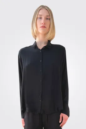 Silk Button Down Blouse - Black