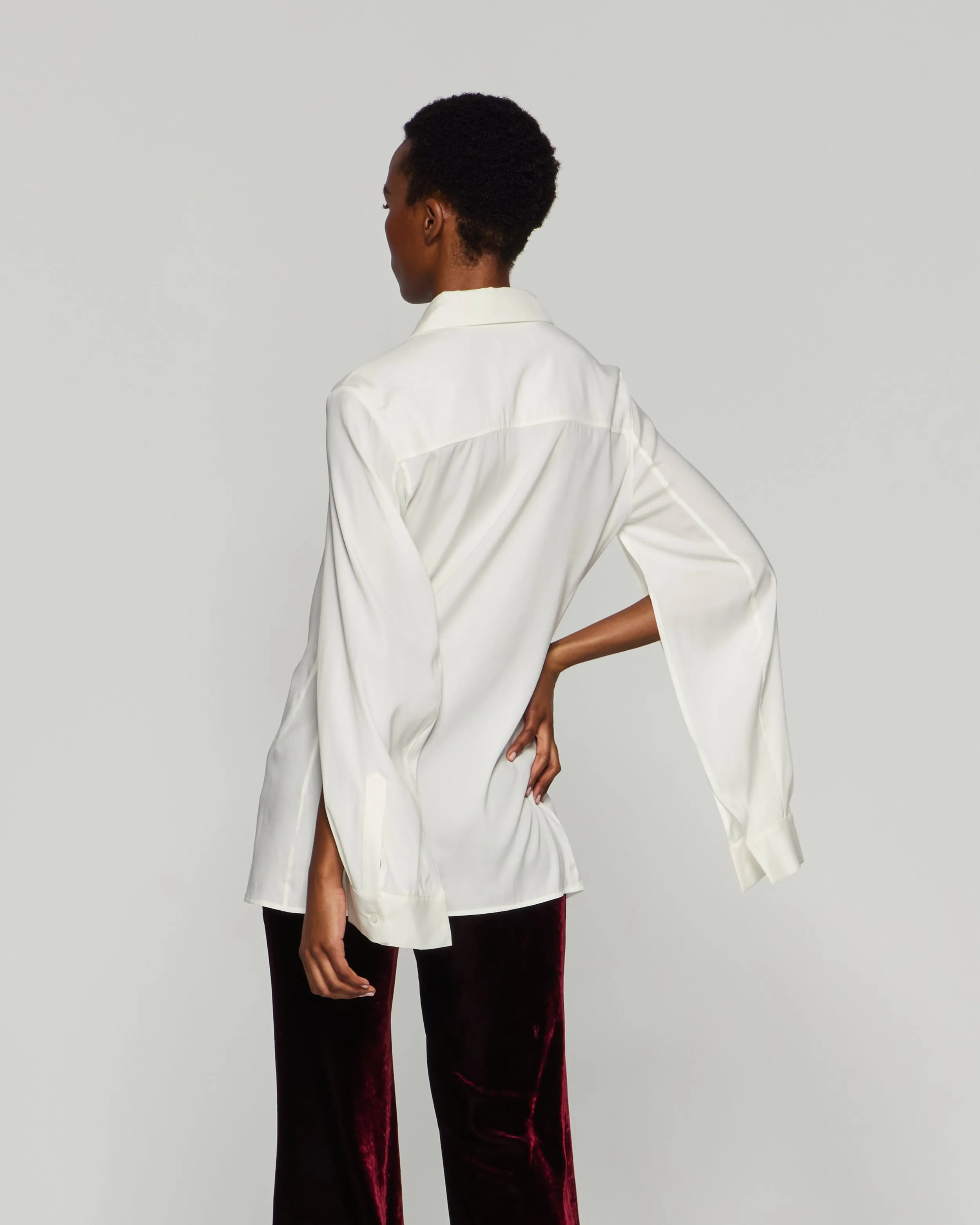 Silk Cape Sleeve Shirt - Cream