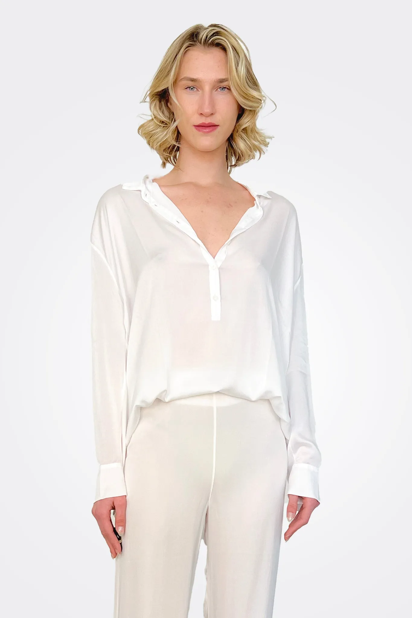 Silk Oversized Button Down - White