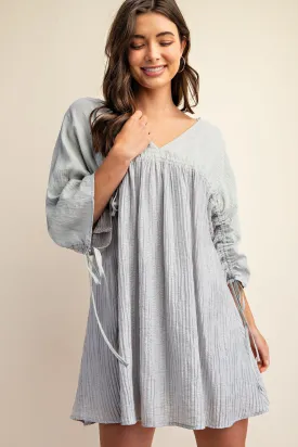 Silver Adjustable Shirred Sleeve Dress