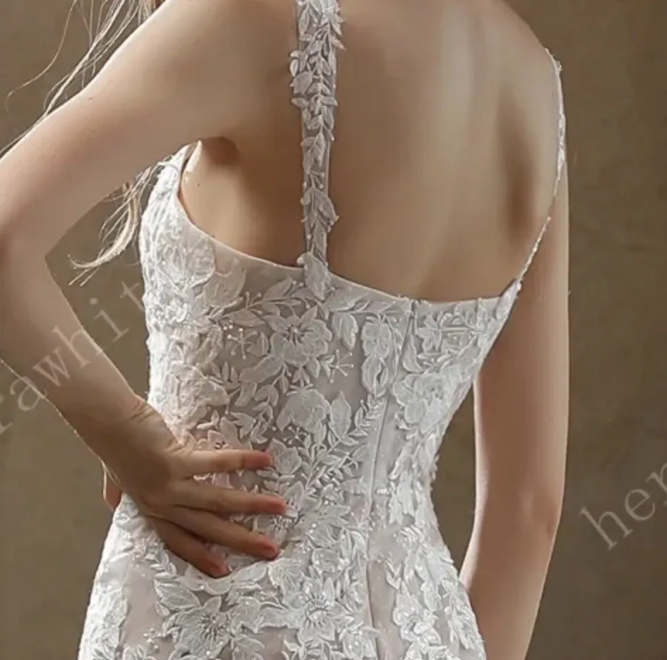 Square Neckline with Lace Straps Mermaid Wedding Gown