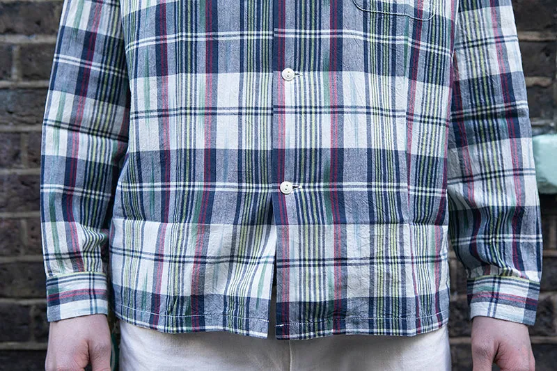 Sugar Cane Open Collar Madras Shirt - Off White