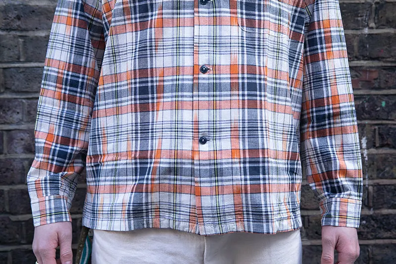 Sugar Cane Open Collar Madras Shirt - Orange