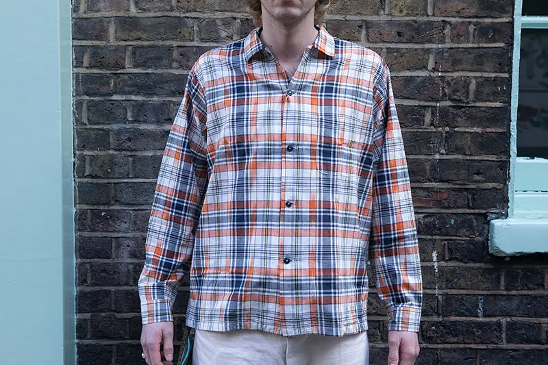 Sugar Cane Open Collar Madras Shirt - Orange