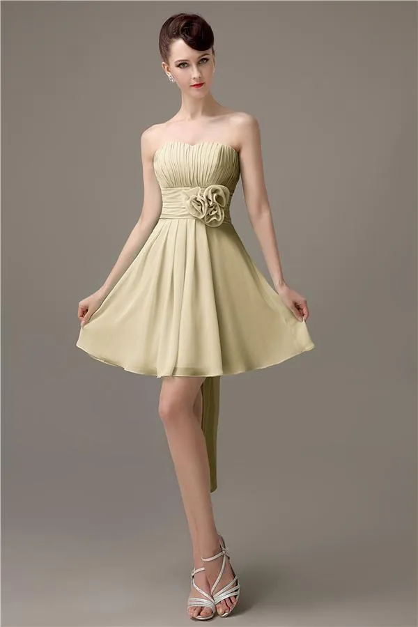 Sweatheart A-line Chiffon Short Bridesmaid Dresses with flower