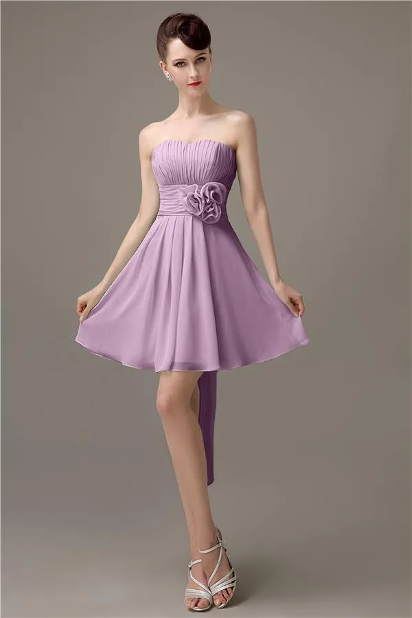 Sweatheart A-line Chiffon Short Bridesmaid Dresses with flower