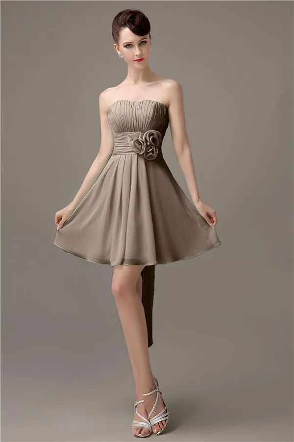 Sweatheart A-line Chiffon Short Bridesmaid Dresses with flower